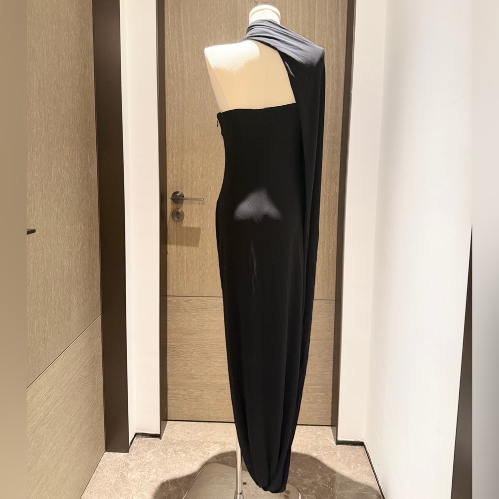 cult gaia One-Shoulder Black Evening Gown with Draped Cape - Picture 8 of 16